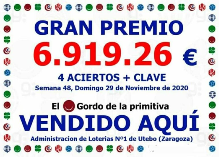 El Gordo de La Primitiva, 4 aciertos + clave: 6.919,26€